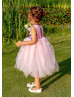 Cute Handmade Flowers Pink Satin Tulle Ruffled Flower Girl Dress